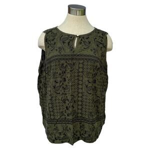 Liz Claiborne Green Paisley Sleeveless Blouse XXL